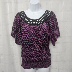 Degrees Blouse Y2K Retro Purple Black Fairy XL NWT
